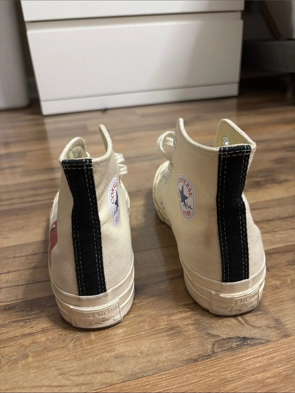 Converse Kids High-Top Sneakers in Cream with Red Heart